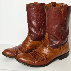Lucchese Exotic Brown Ostrich Cowboy Boots Men's Size 10.5 D Western Two Tone